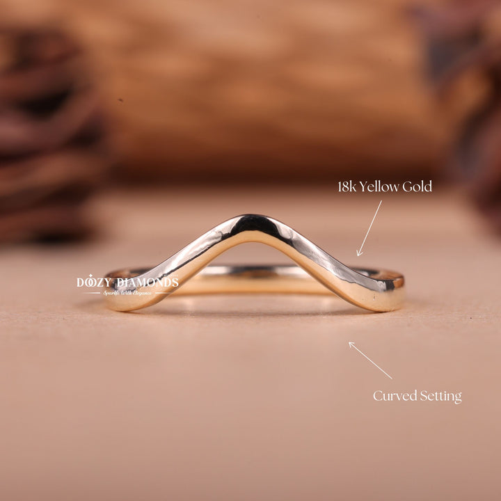 14k - 18k Solid Gold Plain Curved Stacking Wedding Band - Doozy Diamonds