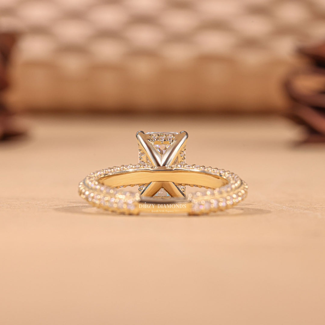 Radiant pave engagement ring with brilliant diamond sparkle