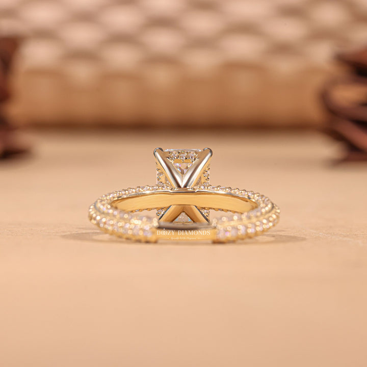 Radiant pave engagement ring with brilliant diamond sparkle