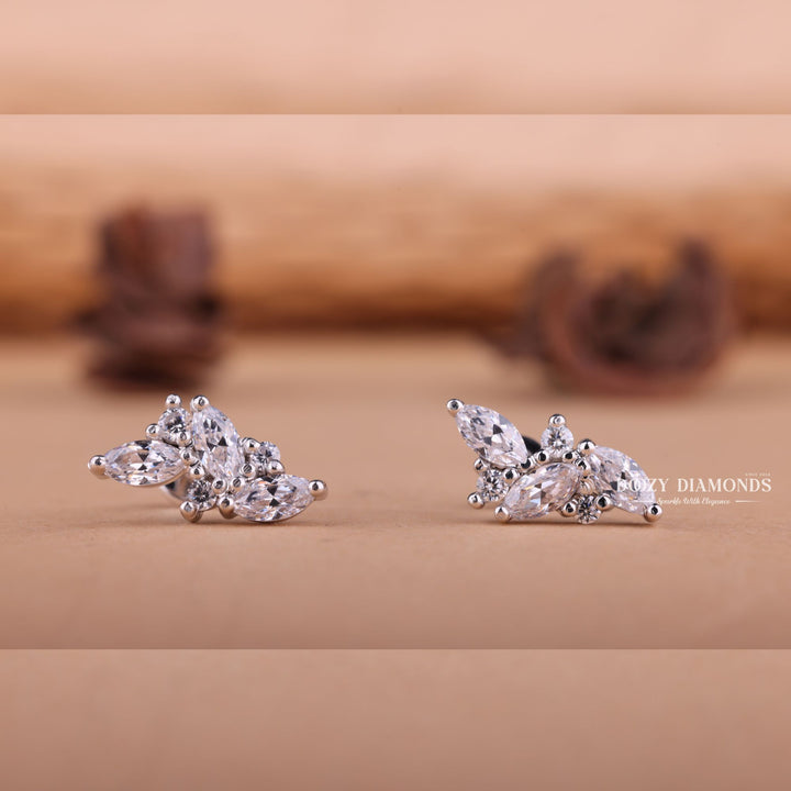 Marquise & Round Cut EF-VS2 Lab-Grown Diamond Cluster Studs Earrings