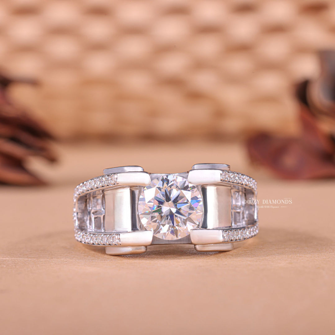 1.0CT Round Cut Lab Grown F/VS1 Diamond Unique Men's Wedding Ring - Doozy Diamonds