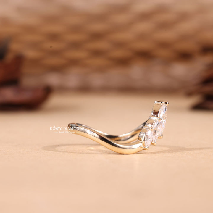 Marquise diamond band stacked with engagement ring