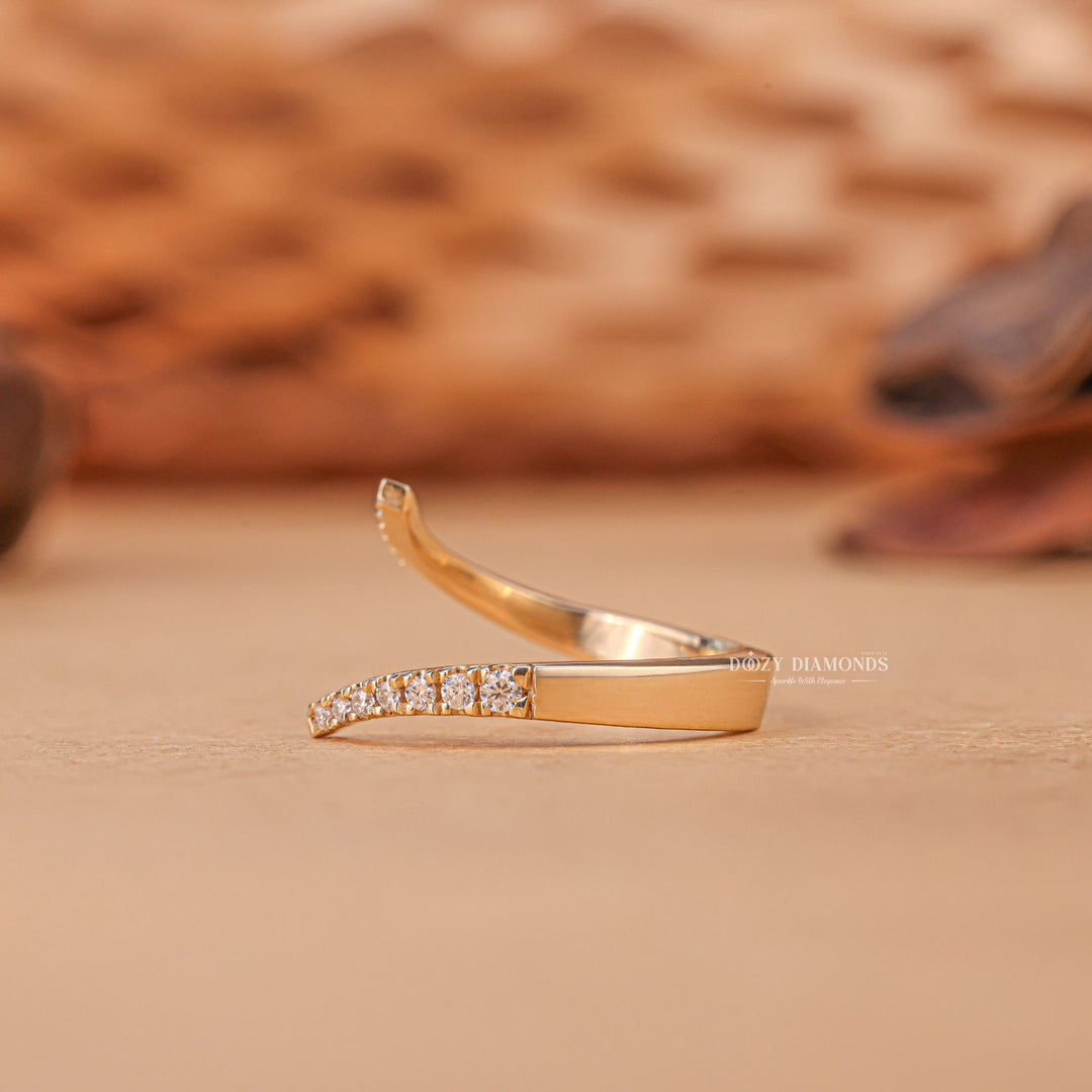 Round diamond band stacked with engagement ring
