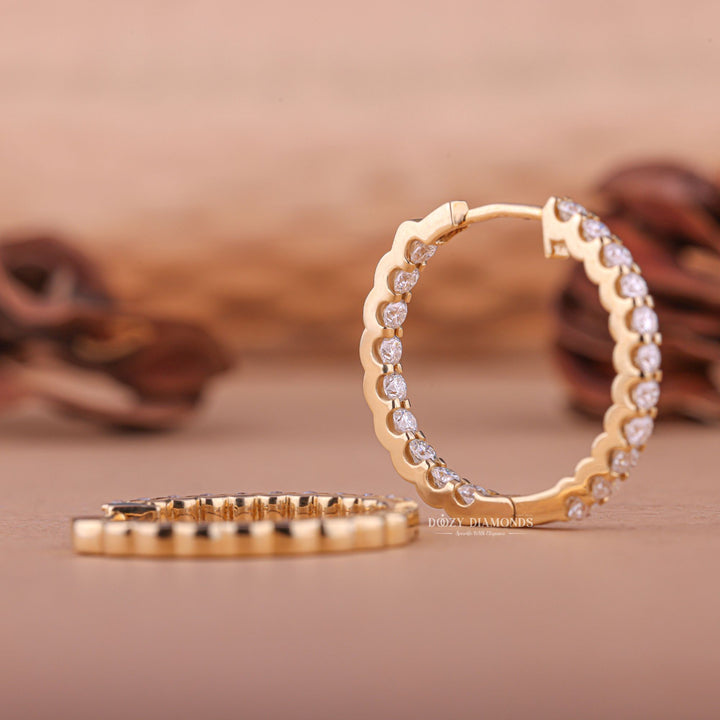 Round EF-VS2 Lab-Grown Diamond Hoops Earrings in 18k Yellow Gold