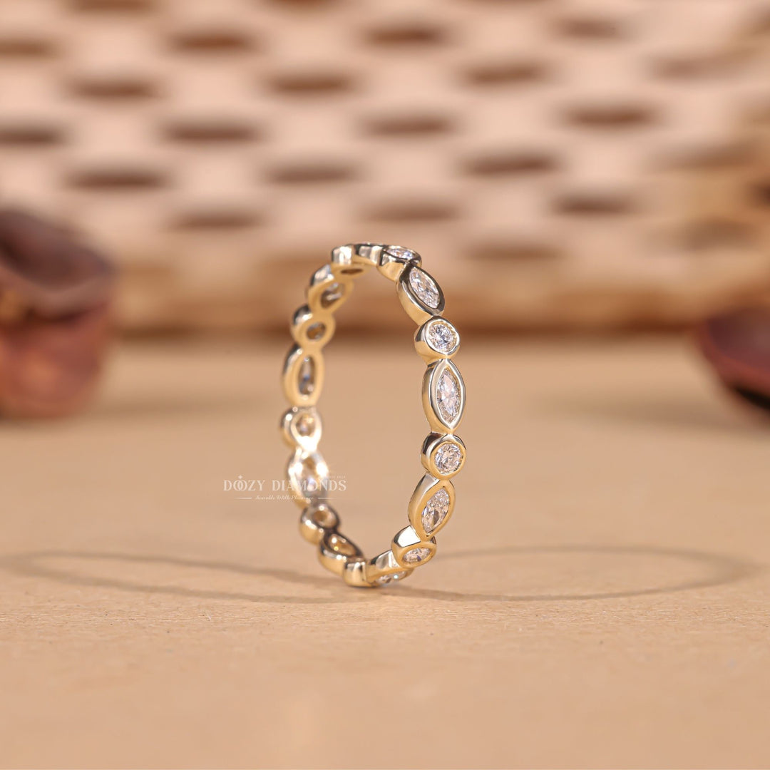 Round Marquise diamond band stacked with engagement ring