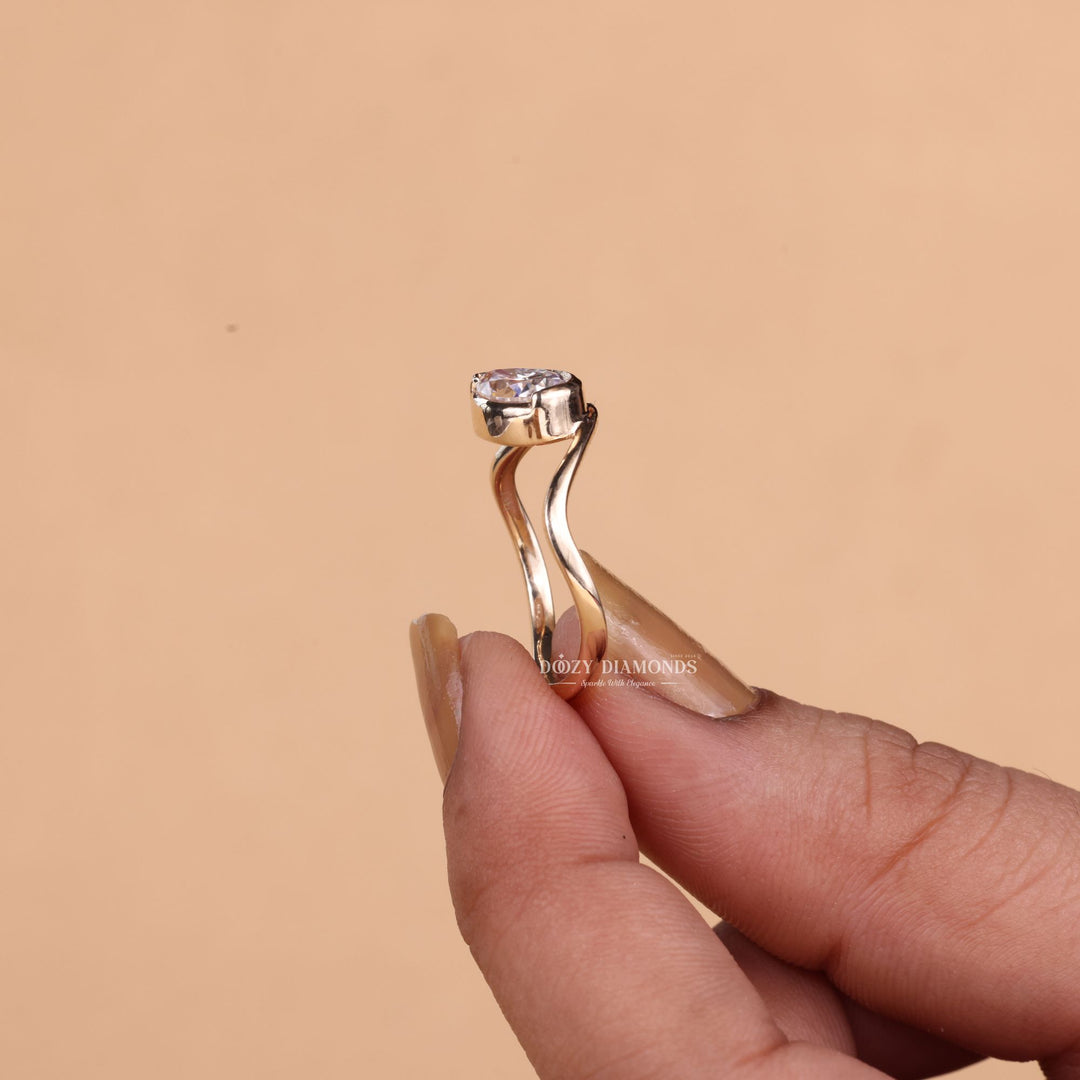 Marquise bezel engagement ring with IGI certificate and packaging