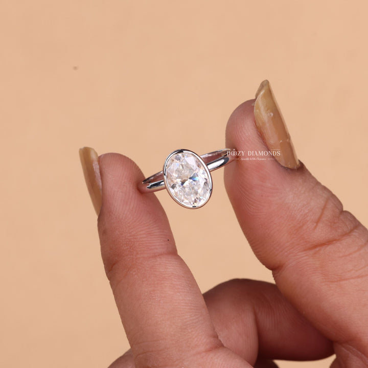 Buy 3.0CT oval bezel lab grown diamond engagement ring online