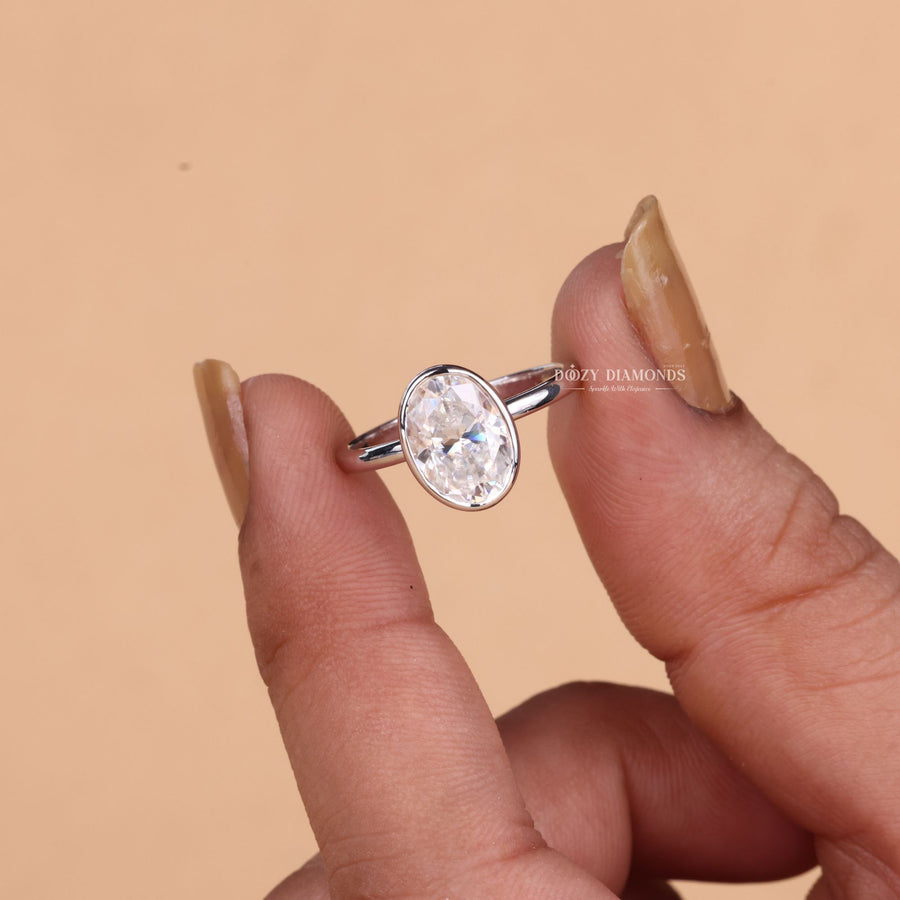 Buy 3.0CT oval bezel lab grown diamond engagement ring online