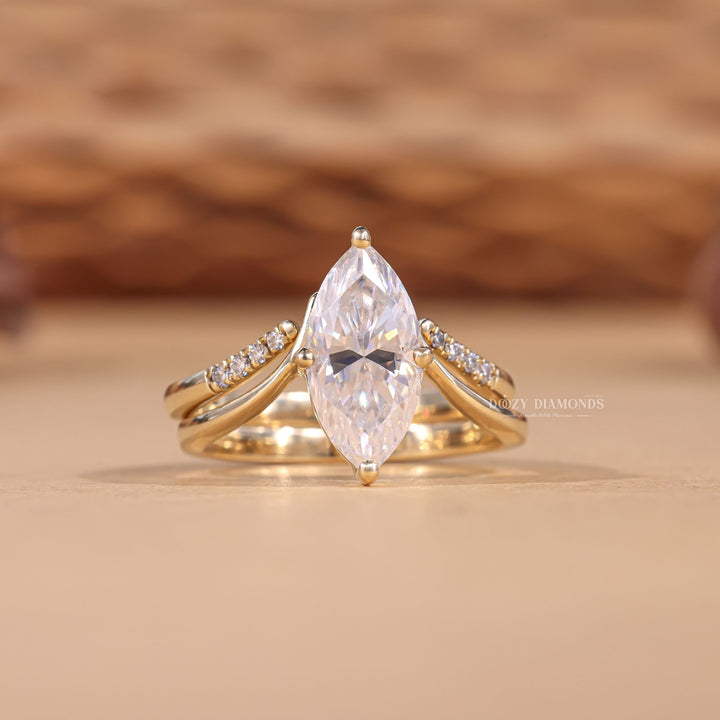 2.0CT Marquise Cut EF-VS2 Lab Grown Eve Diamond Ring with Curved Wedding Band