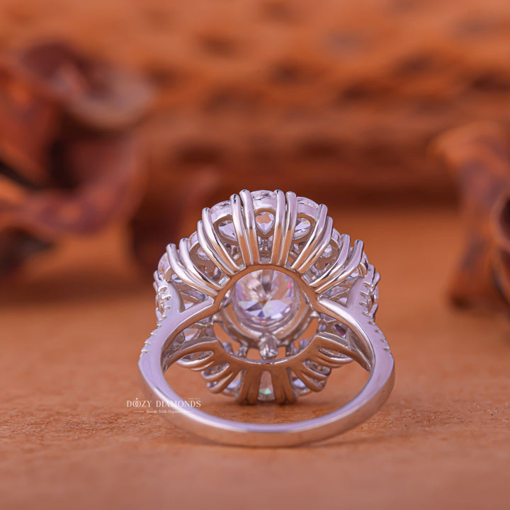 Oval cluster engagement ring with brilliant diamond sparkle