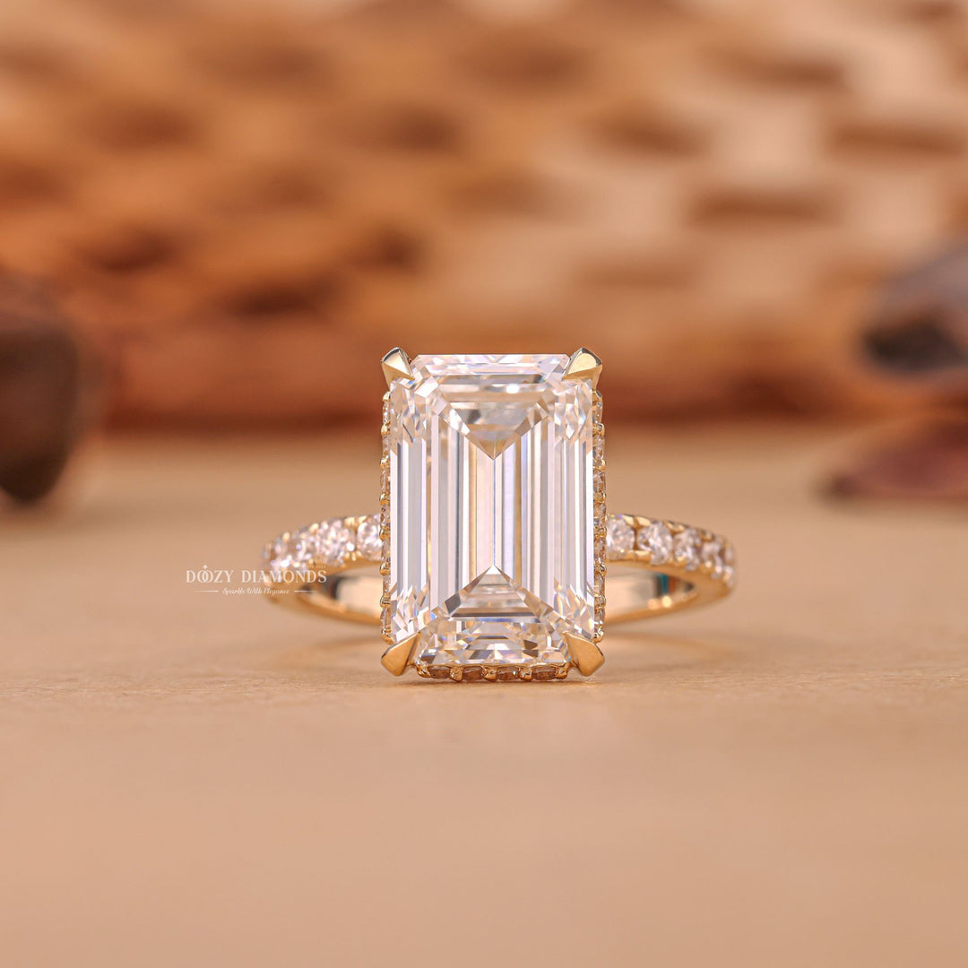 4.50CT emerald cut hidden halo engagement ring available to buy now