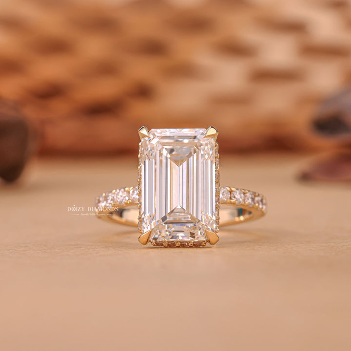 4.50CT emerald cut hidden halo engagement ring available to buy now