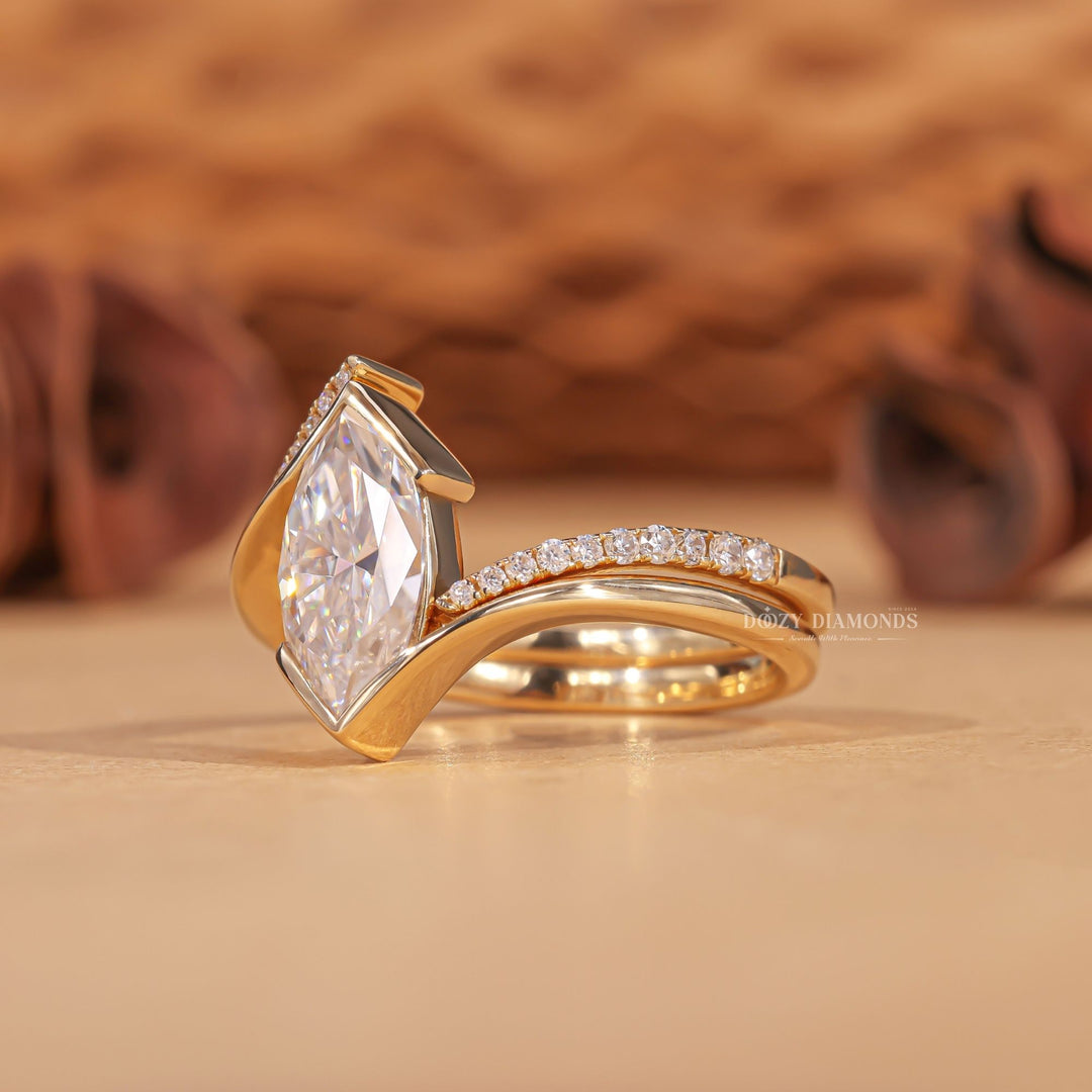 Bypass Engagement Ring With Marquise Cut | Open Gap Wedding Band