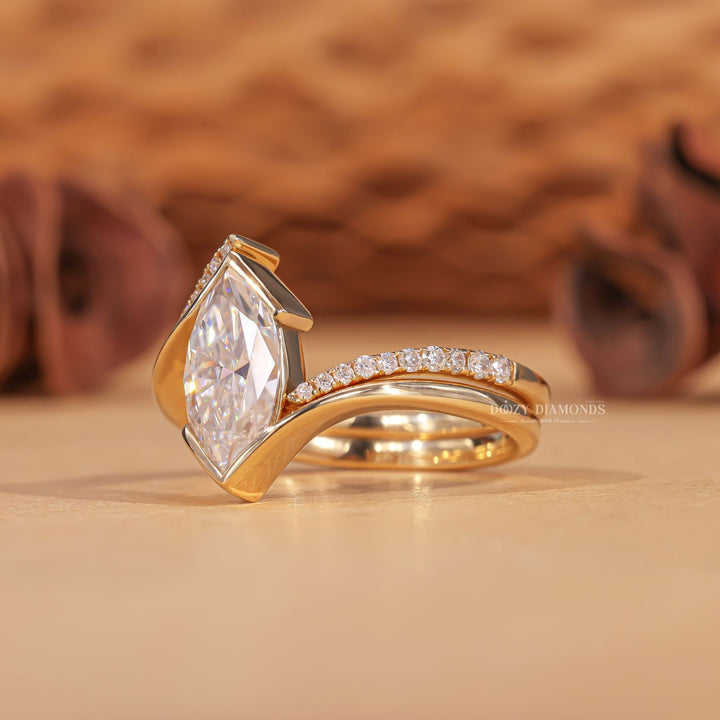 Bypass Engagement Ring With Marquise Cut | Open Gap Wedding Band