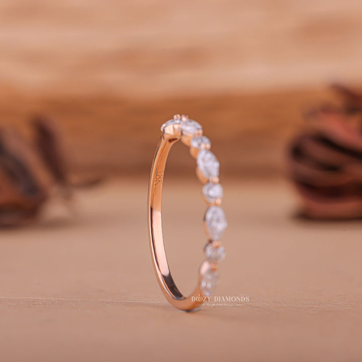 Round Marquise diamond band stacked with engagement ring