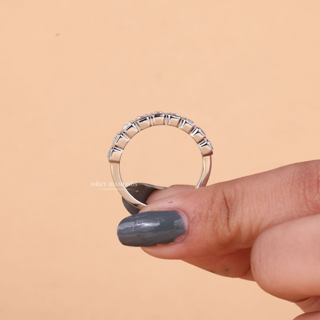 Asscher diamond wedding band in rose gold