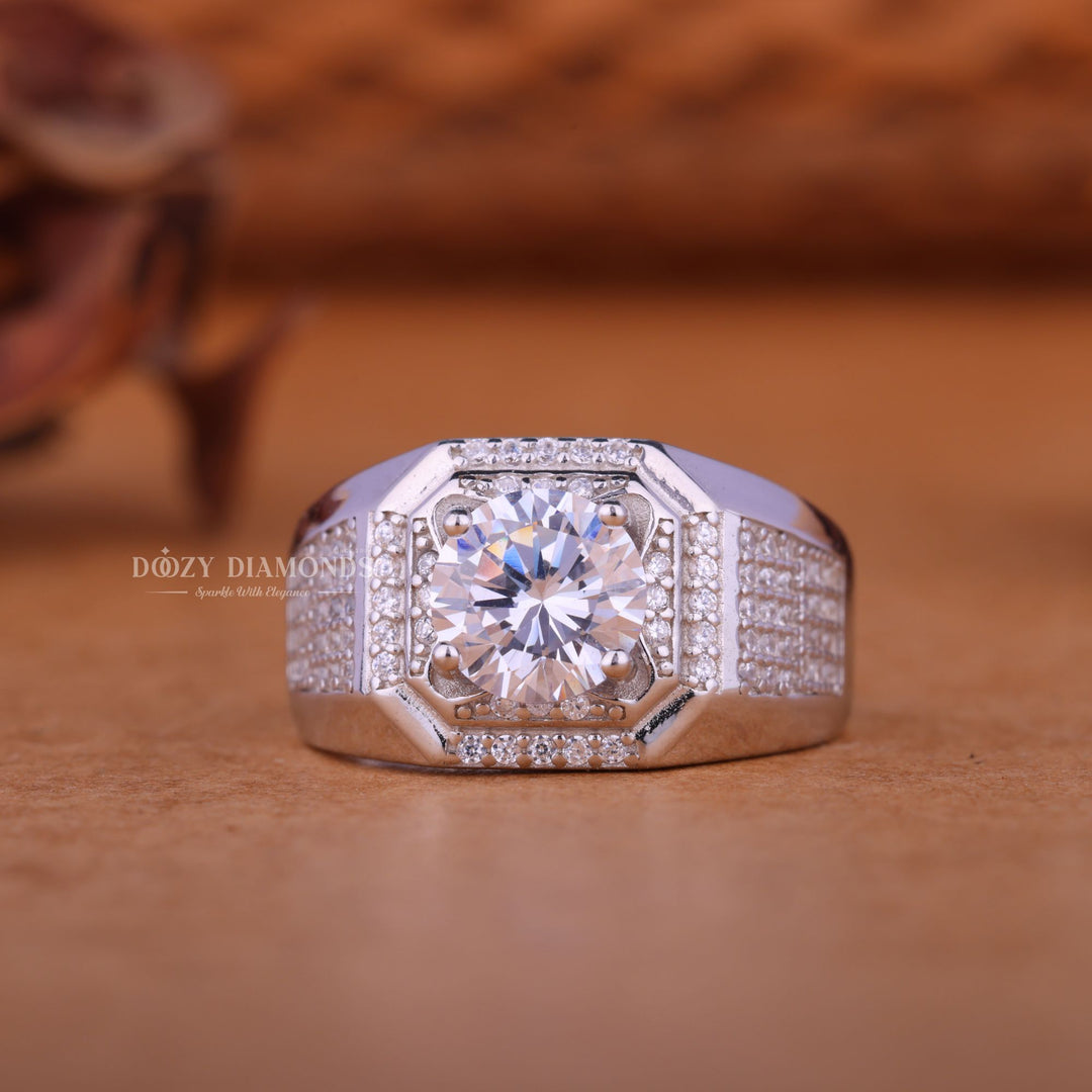 1.0CT Round Cut Lab Grown Diamond Halo Set Men's Wedding Band - Doozy Diamonds