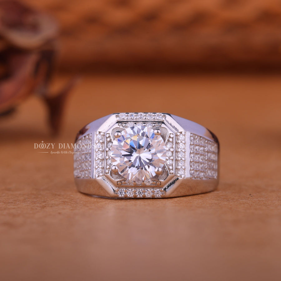 1.0CT Round Cut Lab Grown Diamond Halo Set Men's Wedding Band - Doozy Diamonds