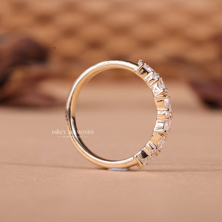 Round Marquise diamond band stacked with engagement ring