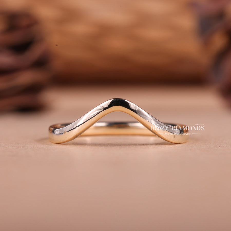 14k - 18k Solid Gold Plain Curved Stacking Wedding Band - Doozy Diamonds