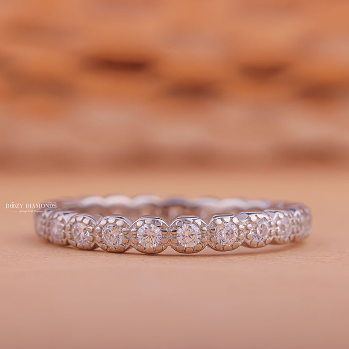 Milgrain round diamond wedding band front view