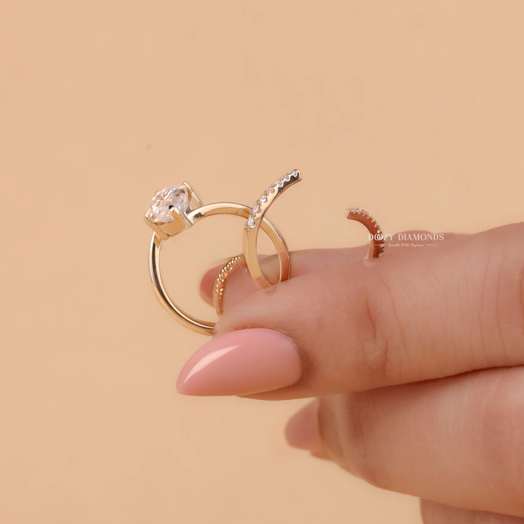 2.0CT Marquise Cut EF-VS2 Lab Grown Unique Engagement Ring with Open Wedding Band