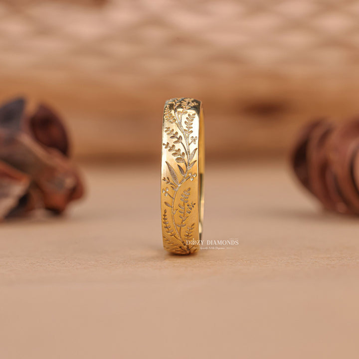 Solid Yellow Gold Unique Milgrain Design Wedding Band