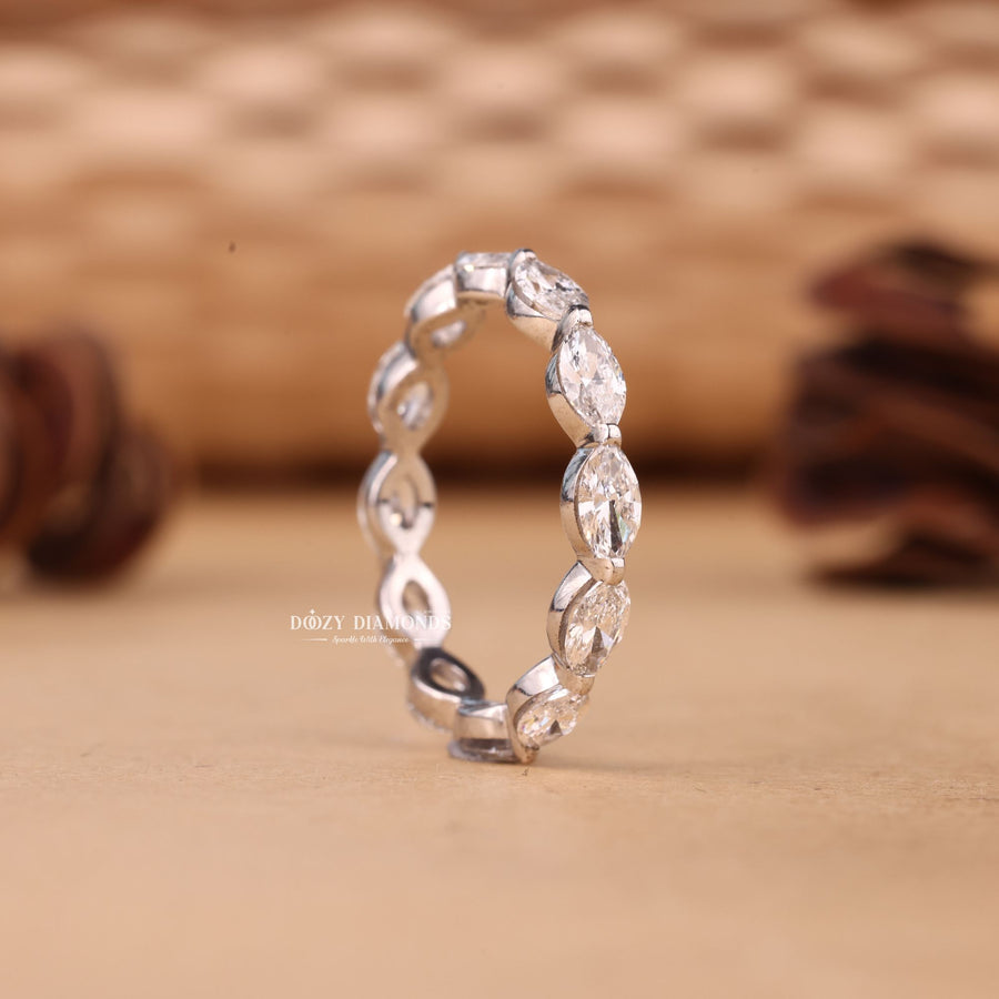 Pear pear diamond wedding band front view