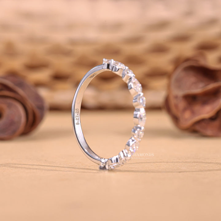 Round Marquise diamond band stacked with engagement ring