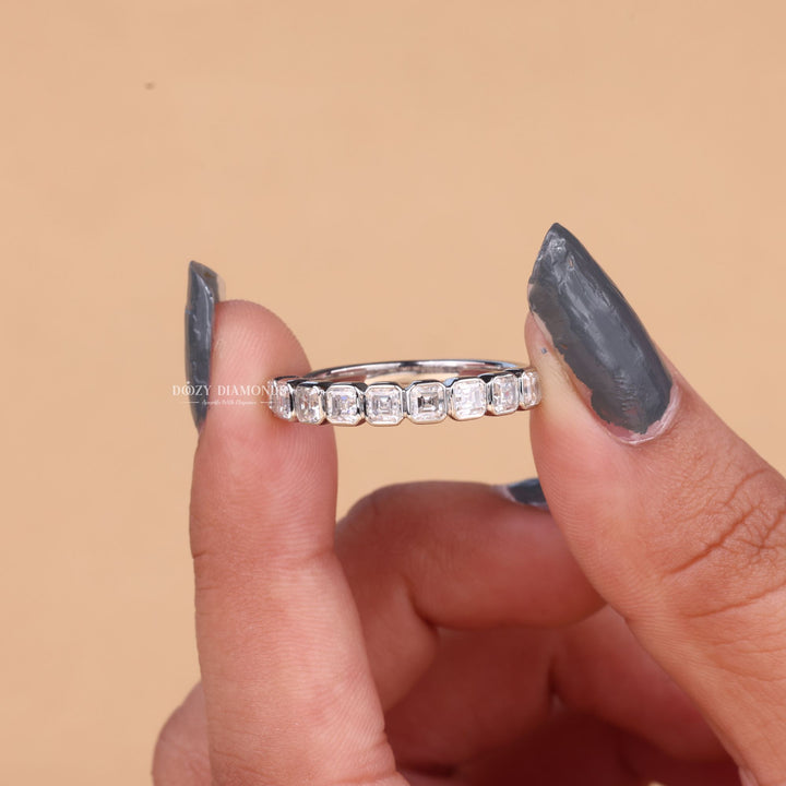 Asscher diamond wedding band in white gold
