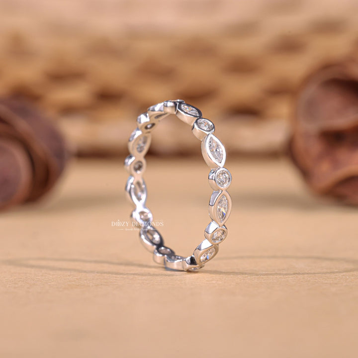 Round Marquise diamond wedding band in white gold