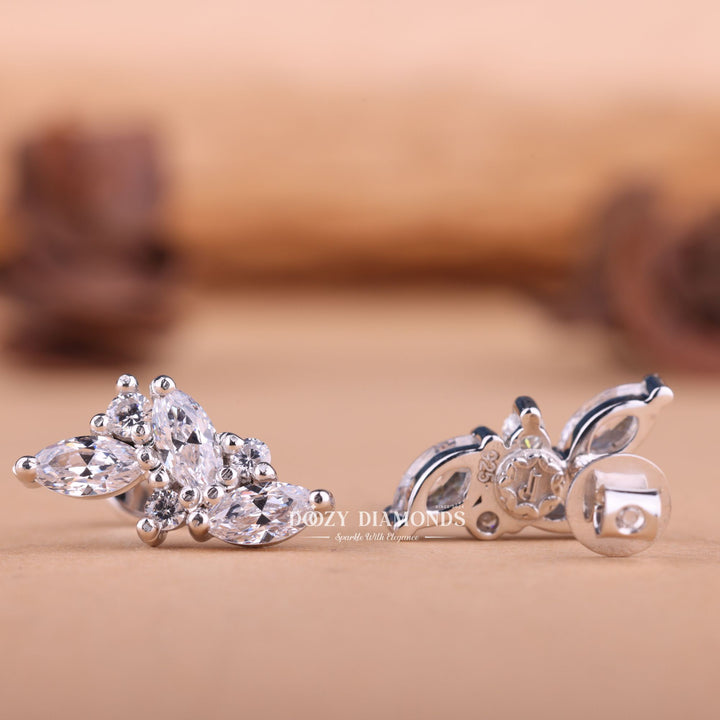 Marquise & Round Cut EF-VS2 Lab-Grown Diamond Cluster Studs Earrings