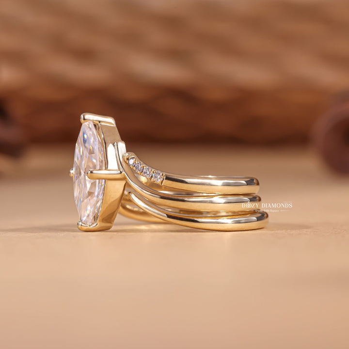 2.0CT Marquise Cut EF-VS2 Lab Grown Eve Diamond Ring with Curved Wedding Band or Plain Band