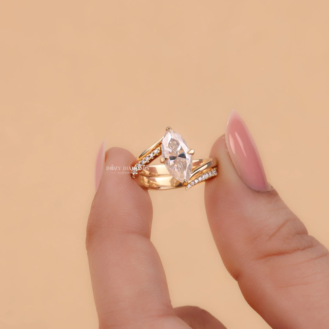 2.0CT Marquise Cut EF-VS2 Lab Grown Unique Engagement Ring with Open Wedding Band