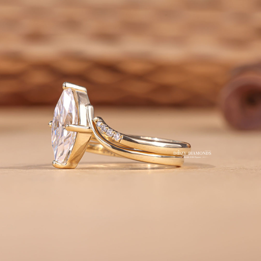 2.0CT Marquise Cut EF-VS2 Lab Grown Eve Diamond Ring with Curved Wedding Band