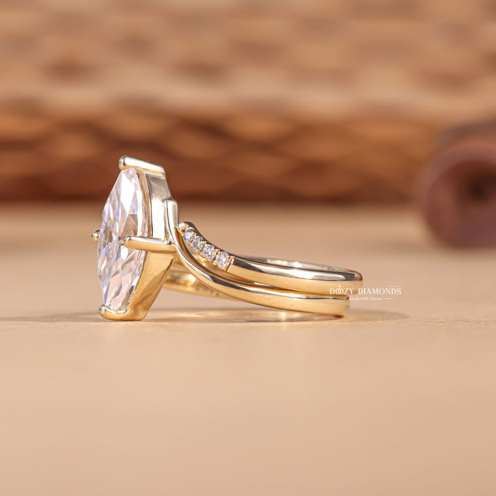 2.0CT Marquise Cut EF-VS2 Lab Grown Eve Diamond Ring with Curved Wedding Band