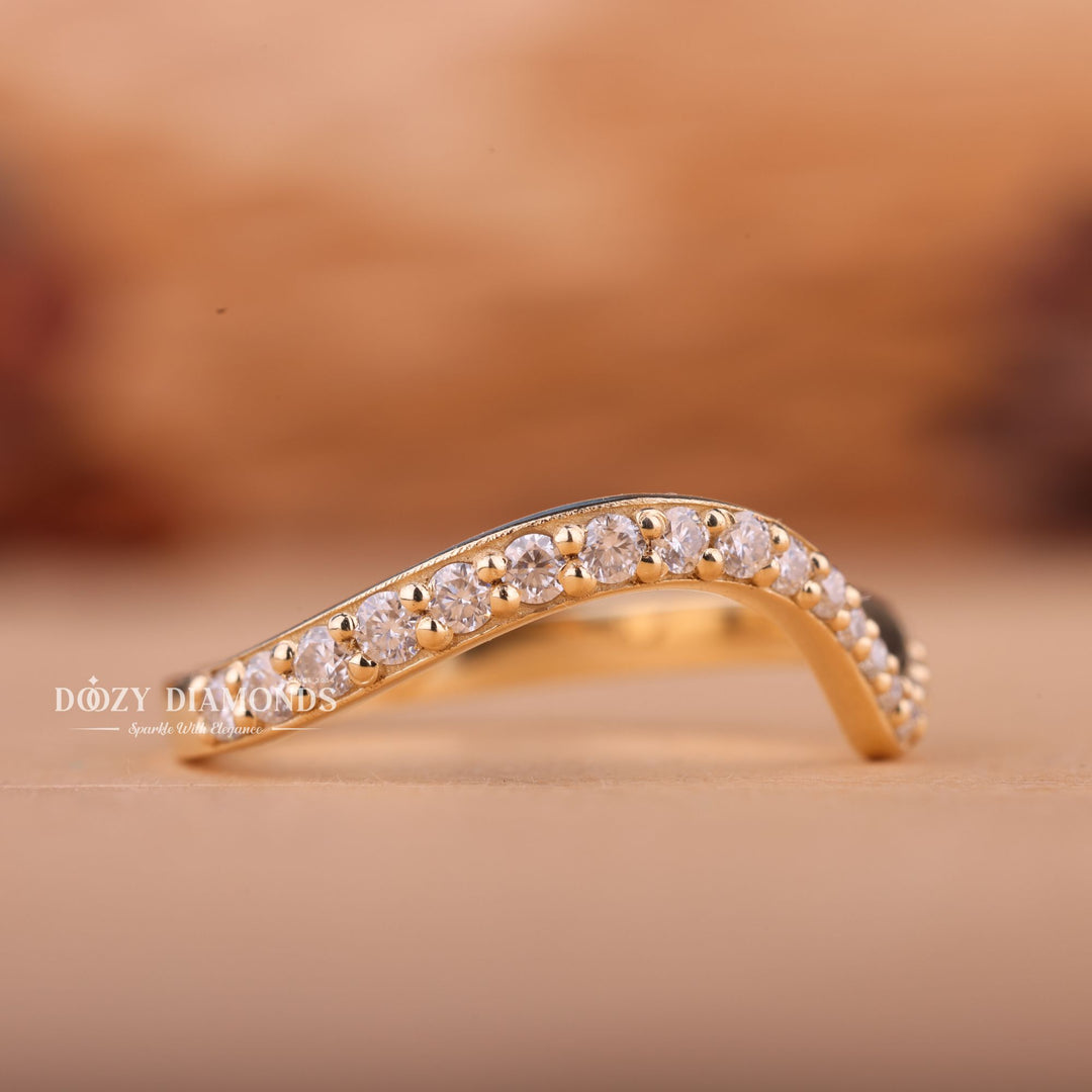Round diamond band stacked with engagement ring