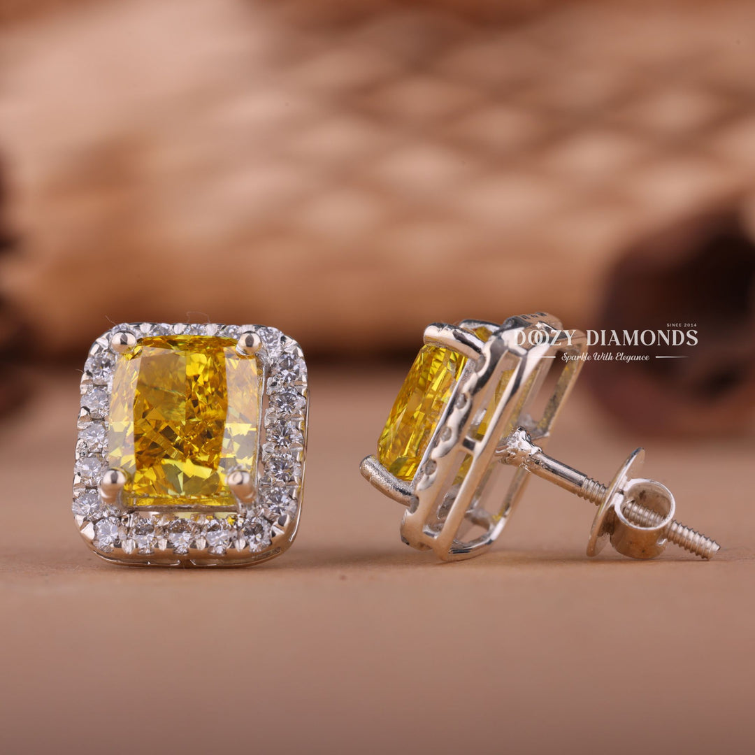 Yellow Cushion EF-VS2 Lab-Grown Diamond Halo Earrings