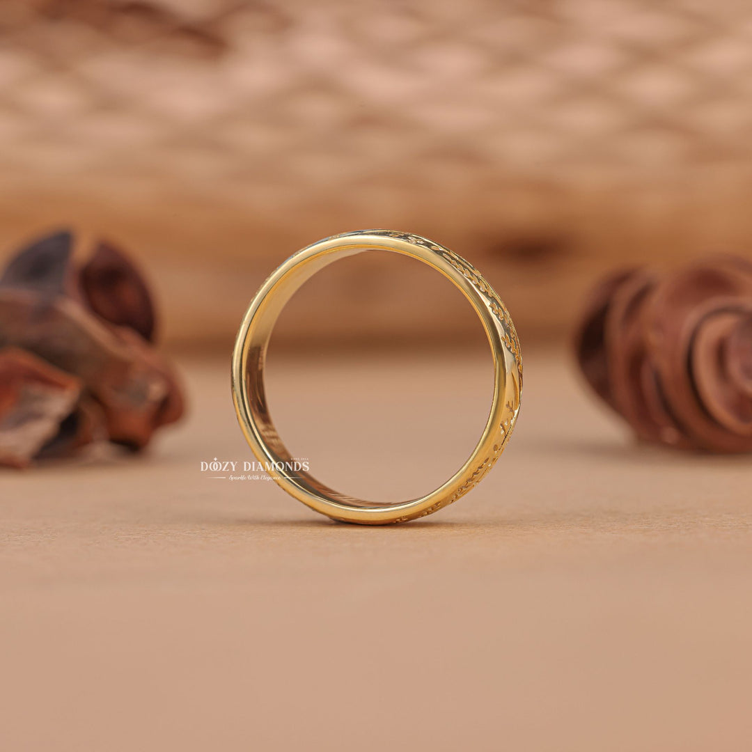 Solid Yellow Gold Unique Milgrain Design Wedding Band