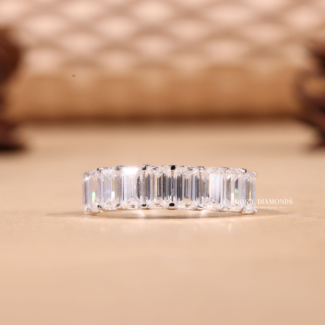 Emerald emerald diamond wedding band front view
