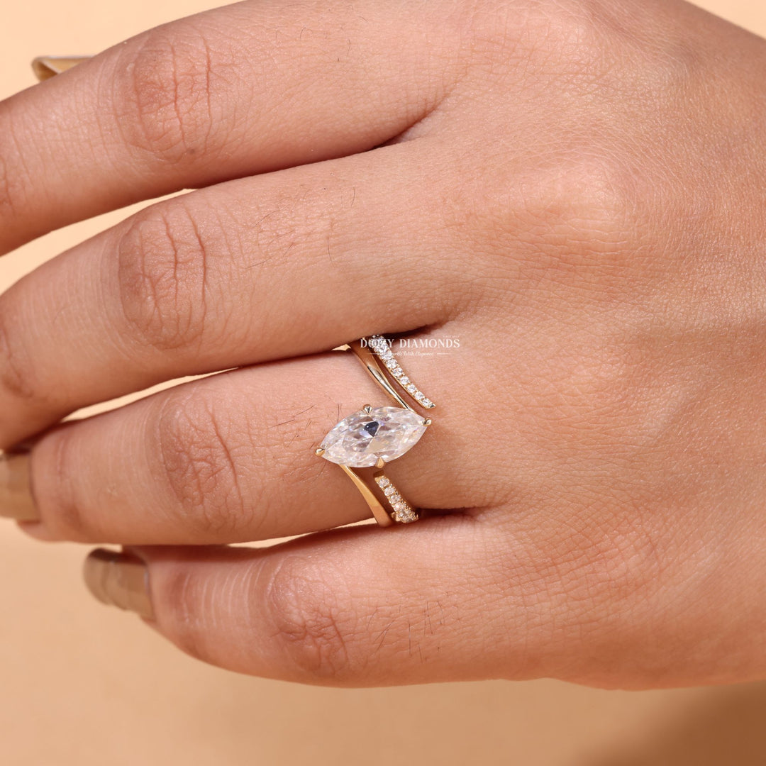 2.0CT Marquise Cut EF - VS2 Lab Grown Eve Diamond Ring with Eve Wedding Band - Doozy Diamonds