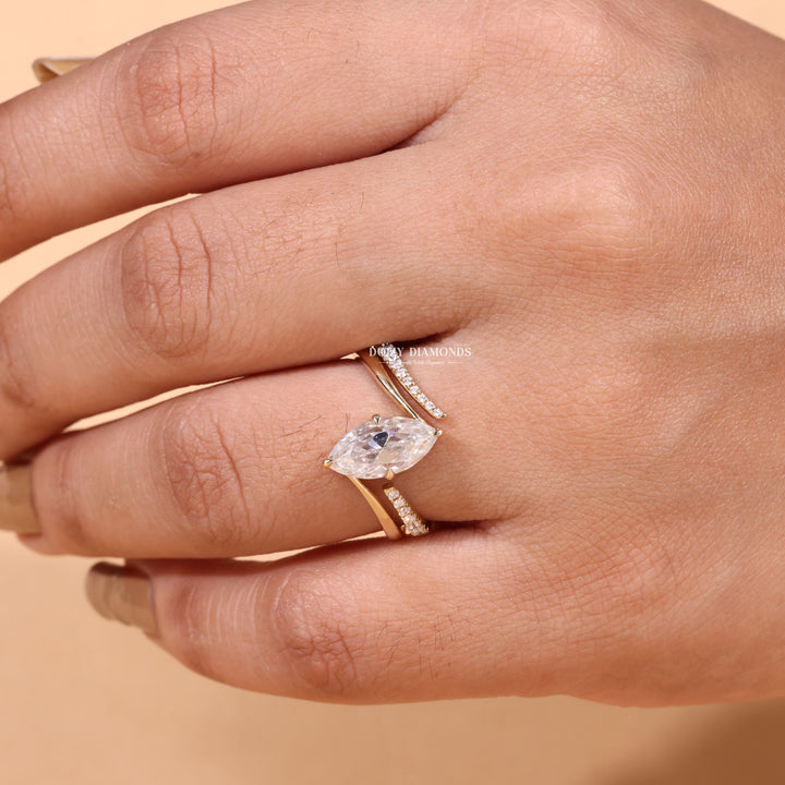 2.0CT Marquise Cut EF - VS2 Lab Grown Eve Diamond Ring with Eve Wedding Band - Doozy Diamonds