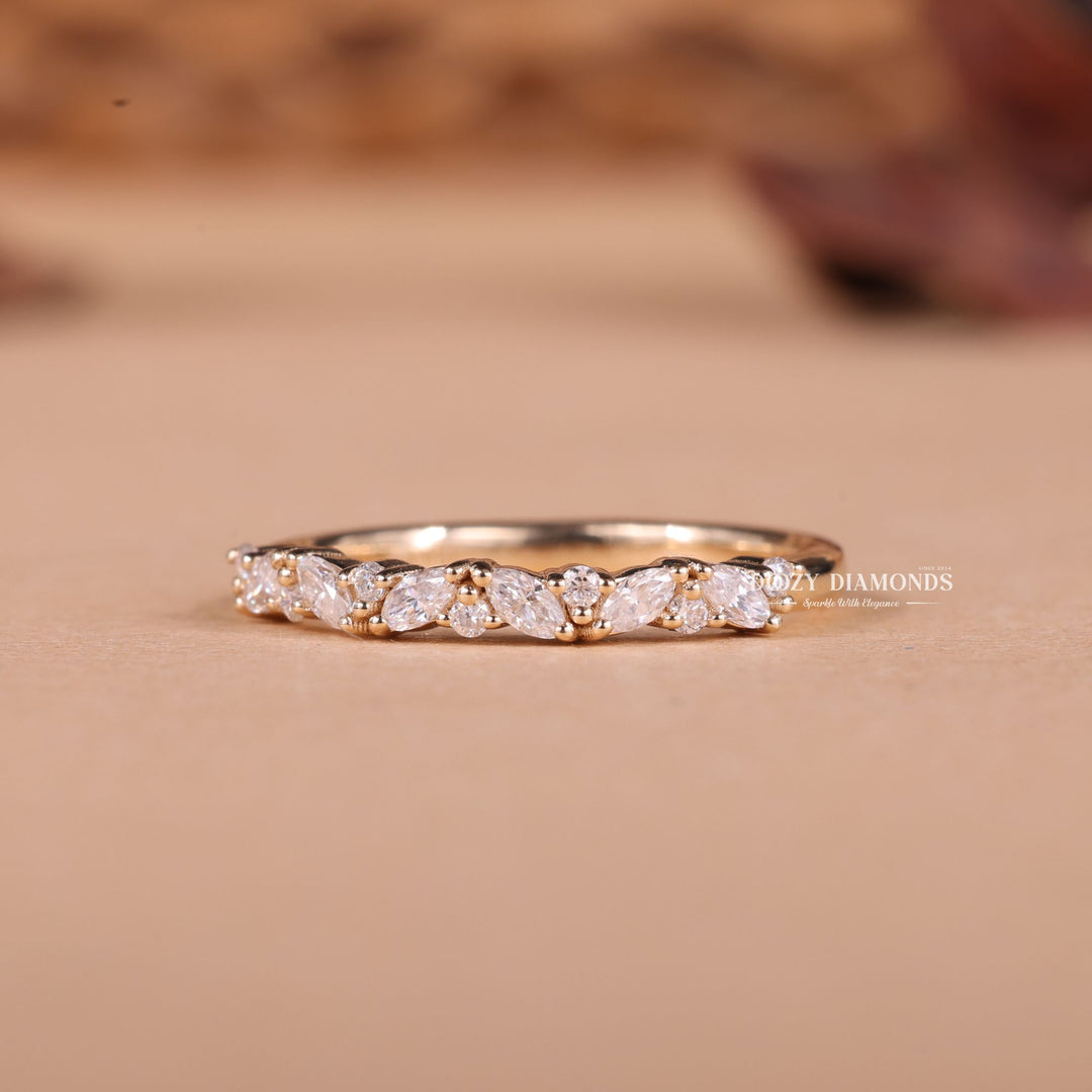 Round Marquise round marquise diamond wedding band front view
