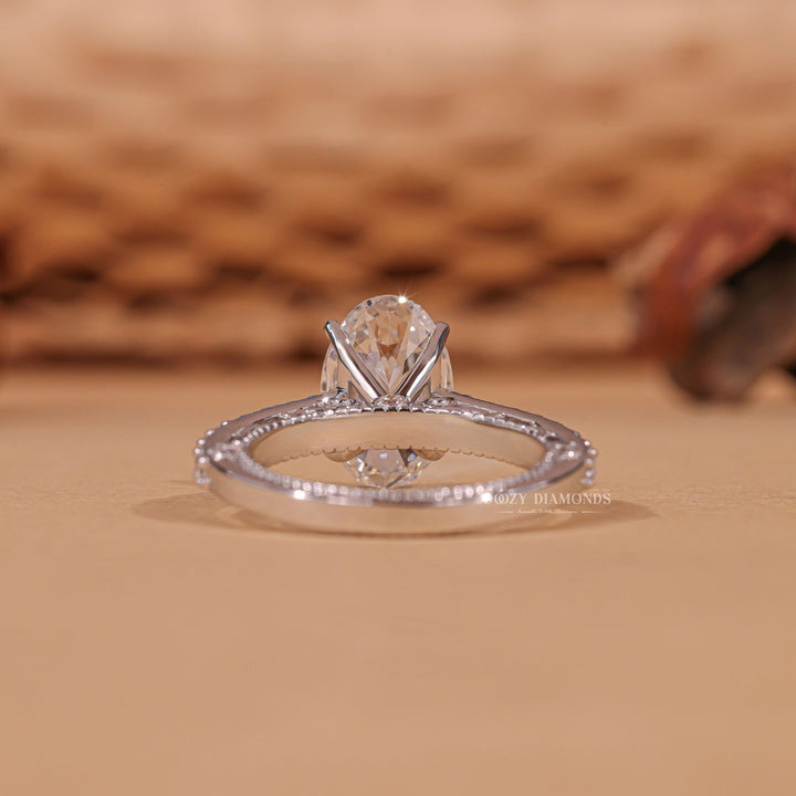 Oval hidden halo lab grown diamond ring in jewelry gift box