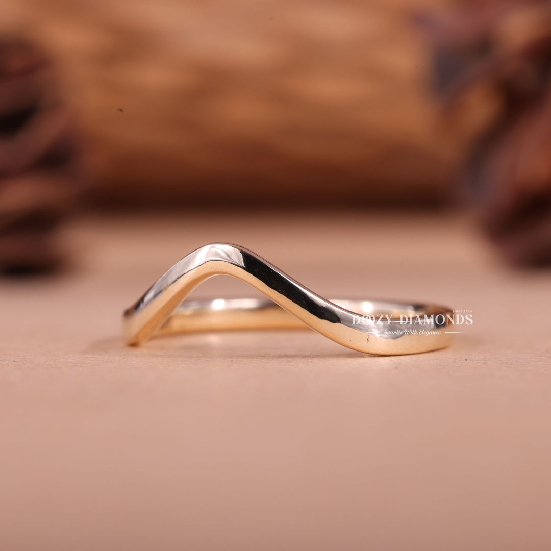 14k - 18k Solid Gold Plain Curved Stacking Wedding Band - Doozy Diamonds