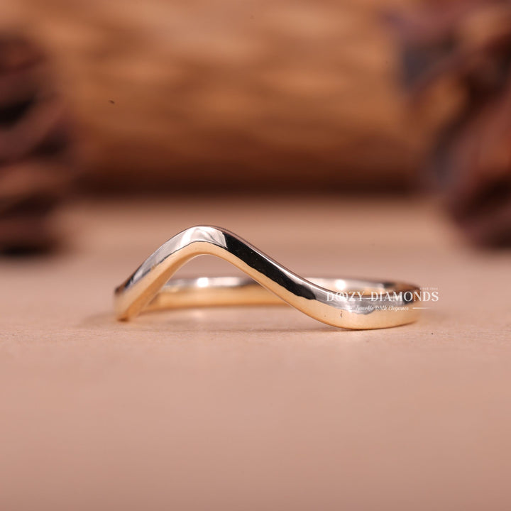 14k - 18k Solid Gold Plain Curved Stacking Wedding Band - Doozy Diamonds