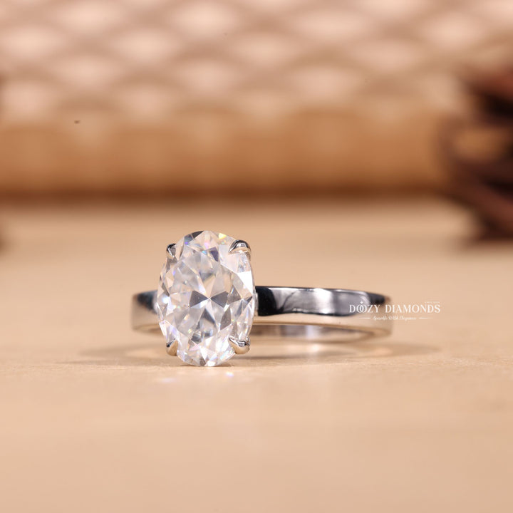 Oval solitaire lab grown diamond ring in jewelry gift box
