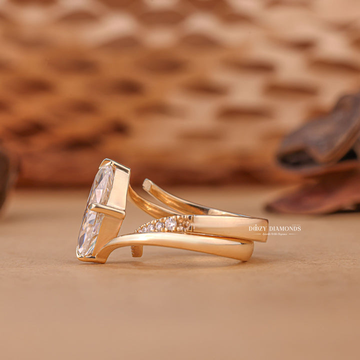 2.0CT Marquise Cut EF - VS2 Lab Grown Unique Engagement Ring with Open Wedding Band - Doozy Diamonds