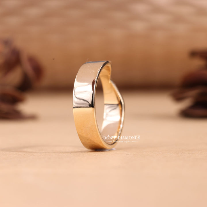5.0mm Hammered Wedding Band Cigar Curved Band For Her - Doozy Diamonds