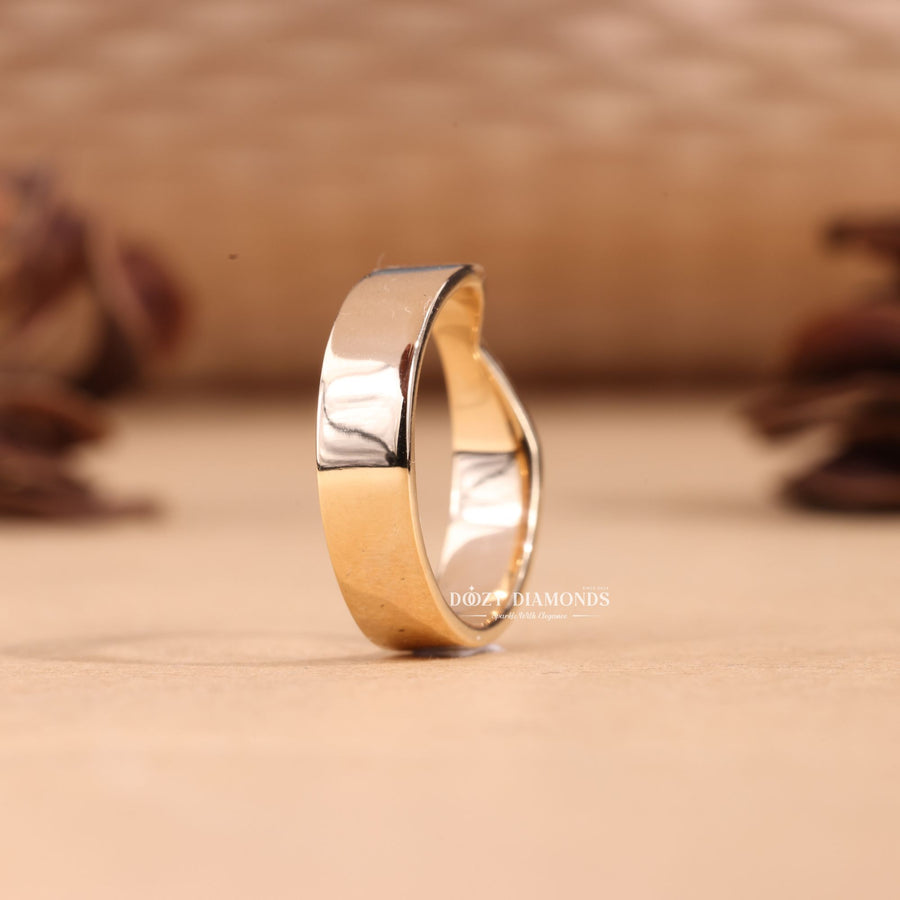 5.0mm Hammered Wedding Band Cigar Curved Band For Her - Doozy Diamonds